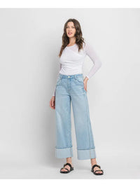 BEST SELLER High Rise Cuffed Baggy Wide Leg Jeans (light)