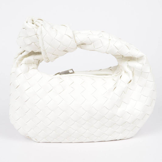 Faux Leather Braided Zip Bag (white)