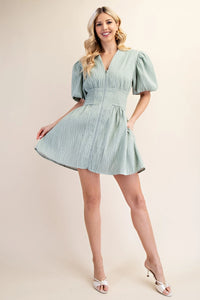 Sage Puff Sleeve Mini Dress