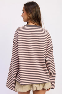 Graham Oversized Stripe LS Tee (pink/grey)