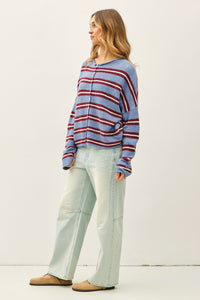 The Piper Cardigan (blue varsity stripe) - GEORGE-MARY'S