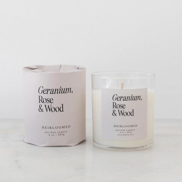 Heirloom Collection Candle - Geranium, Rose, Wood
