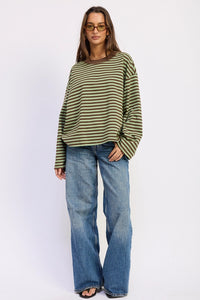 Graham Oversized Stripe LS Tee (mint-brown)