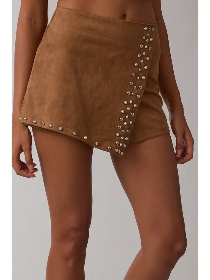 Studded Suede Skort (camel)
