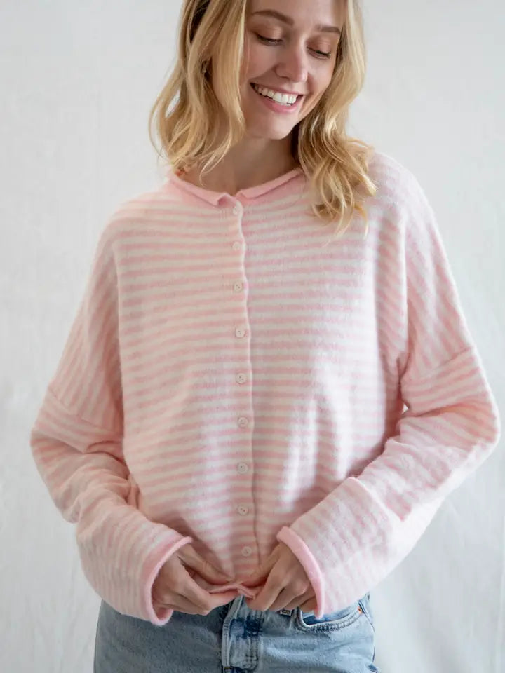 The Piper Cardigan (pink mini stripe)
