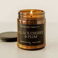 Black Cherry & Plum Soy Candle - 9 oz Amber Jar - Home Decor