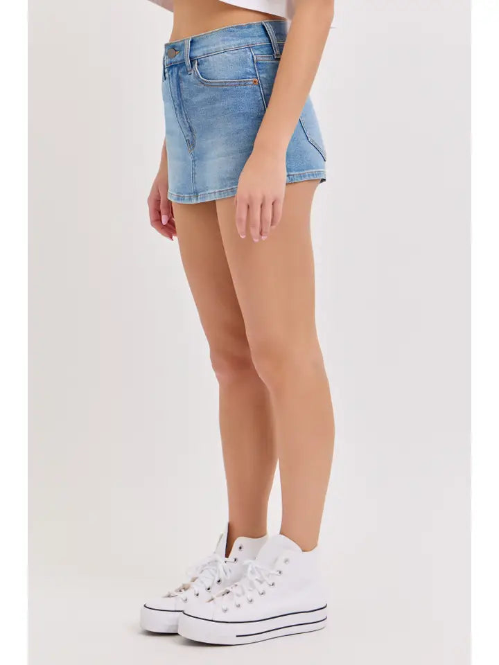 Mid Waisted Denim Mini Skort (lmedium)