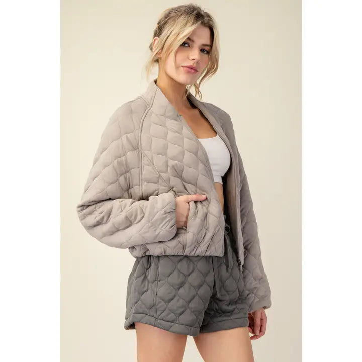 Diamond Quilted Hoodie Jacket (stone taupe)