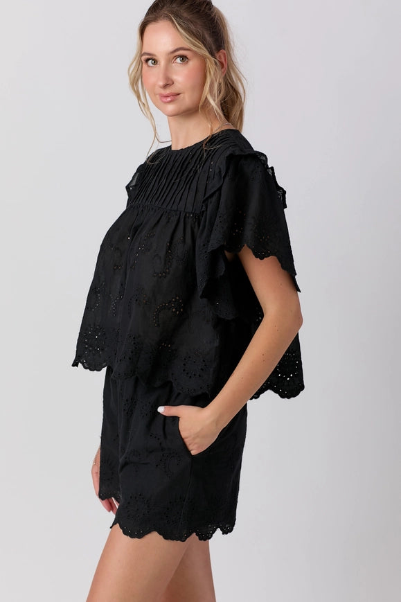 Ella Black Eyelet Shorts