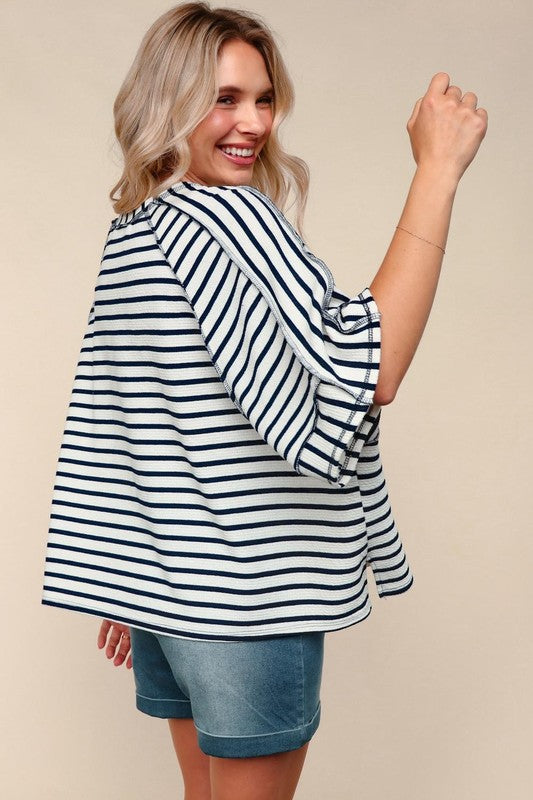 Oversized Navy Striped Terry Shirt