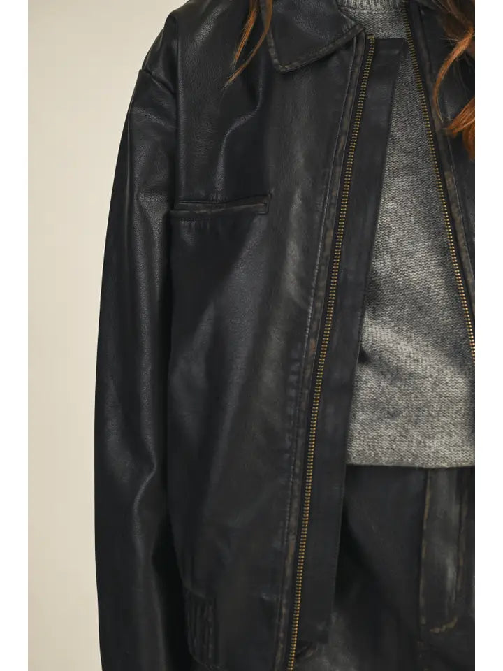 PREORDER Wells Washed Leather Jacket (black)