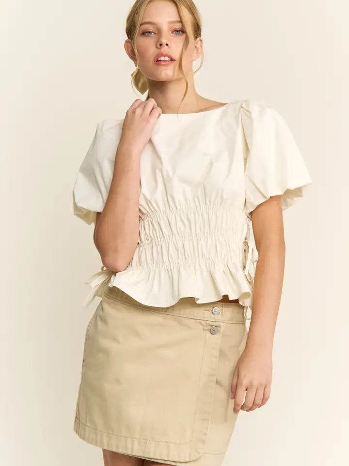 Lola Smocked Puff Sleeve Top (ivory) - GEORGE-MARY'S
