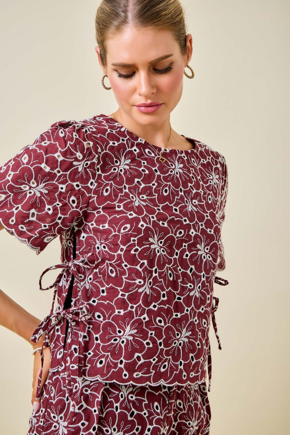Embroidered Floral Blouse (maroon)