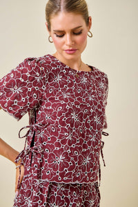 Embroidered Floral Blouse (maroon)
