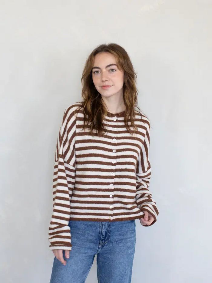 BEST SELLER The Piper Cardigan (ivory/brown stripe)
