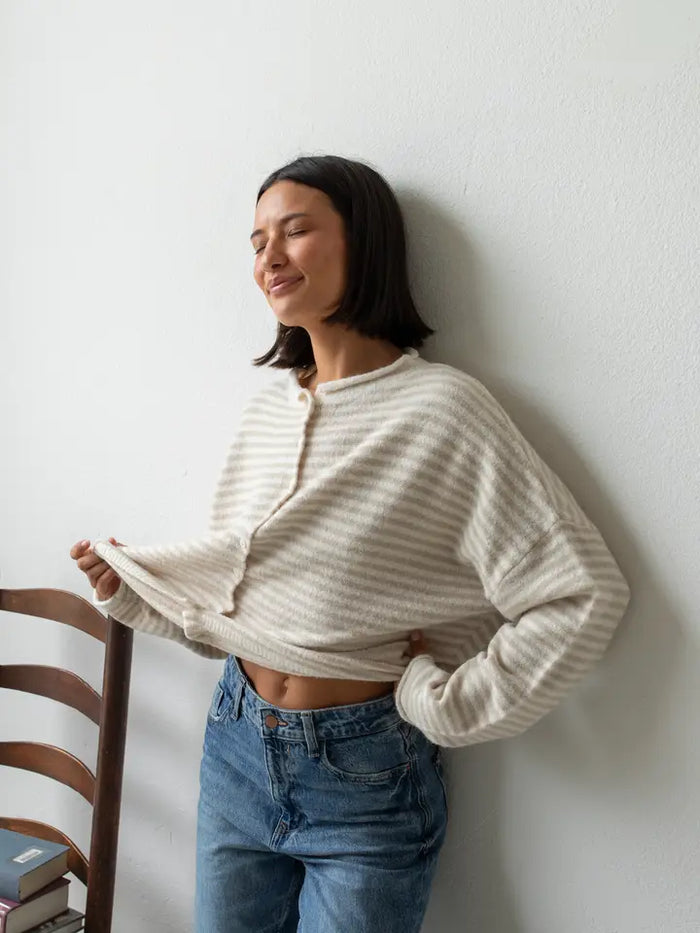 The Piper Cardigan (cream stripe)