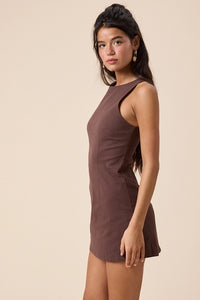 Boatneck Mini Dress (brown)