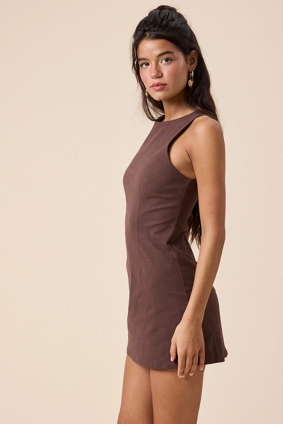 Boatneck Mini Dress (brown)