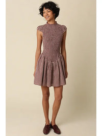 Jain Gingham Mini Dress (maroon) - GEORGE-MARY'S