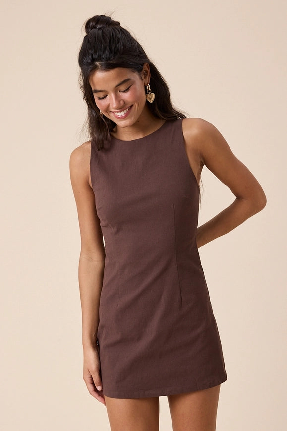 Boatneck Mini Dress (brown)