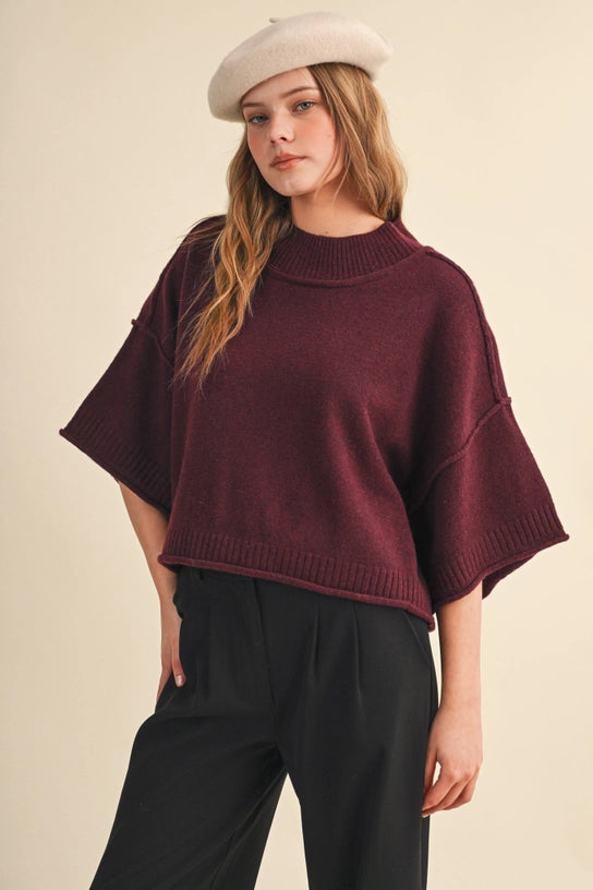 Parks Boxy Knit Sweater (wine) - GEORGE-MARY'S