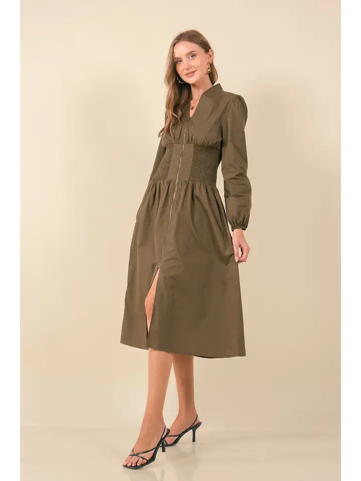 Olive Poplin Dress