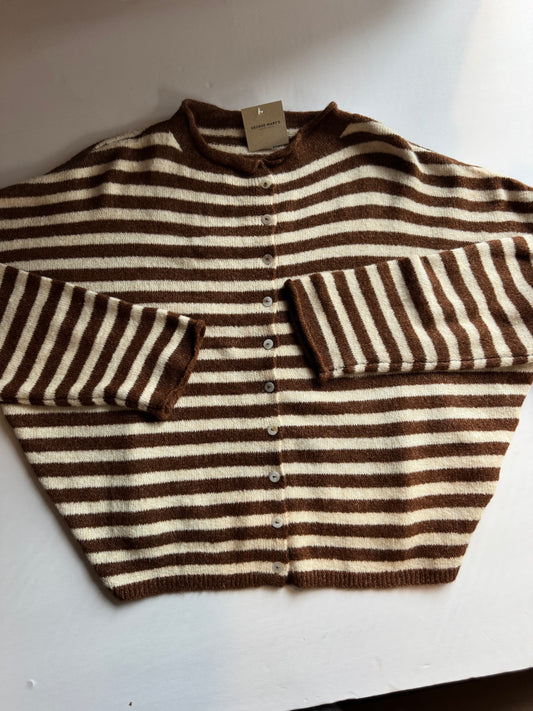 The Piper Cardigan (ivory/brown stripe)