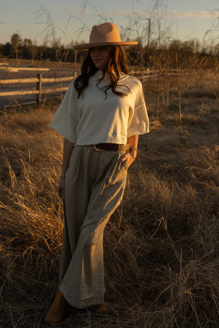 Satin Belted Wide Leg pants (mocha)