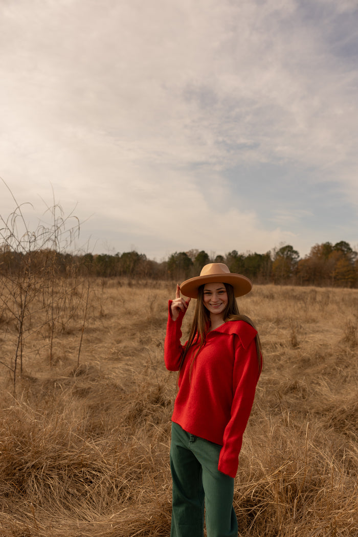 Roxie Collared Sweater (red) - GEORGE-MARY'S
