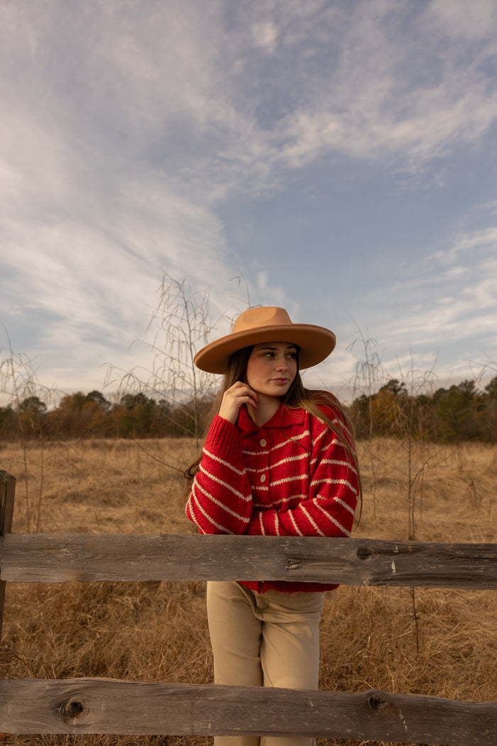 Pieter Striped Boxy Cardigan (red)
