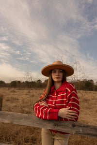 Pieter Striped Boxy Cardigan (red)