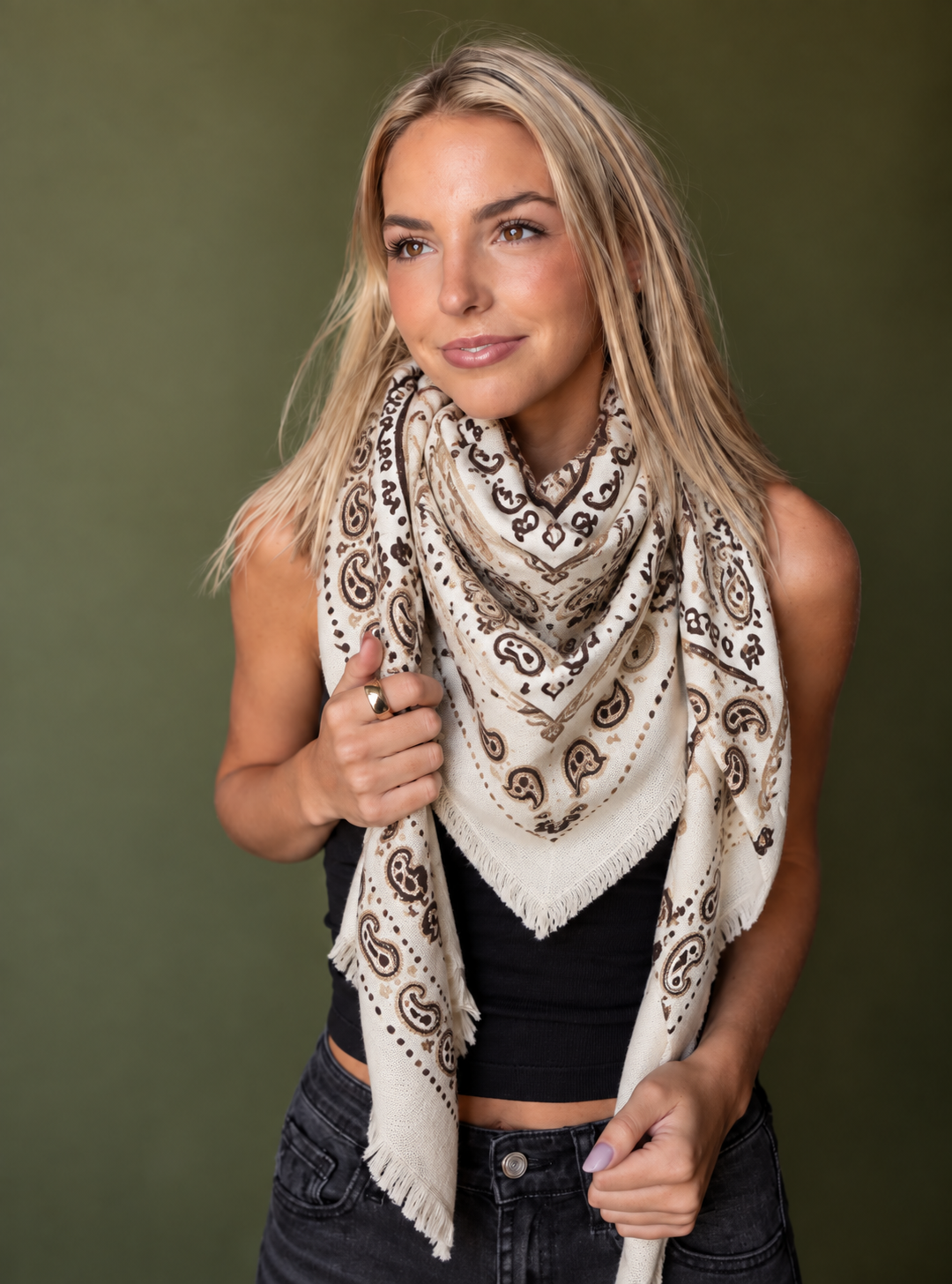 Paisley Print Scarf (beige/taupe)
