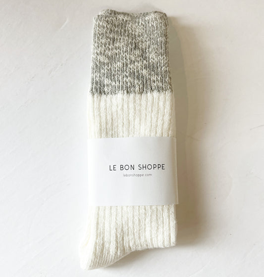 Color Block Cottage Socks (white linen & heather grey)