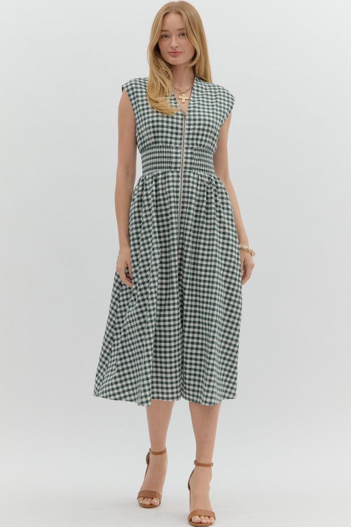 Gingham Zipper Dress (forest)