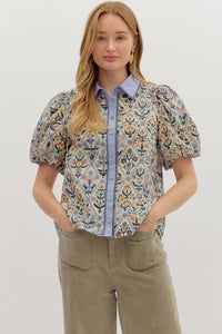 Blue Diamond Floral Blouse