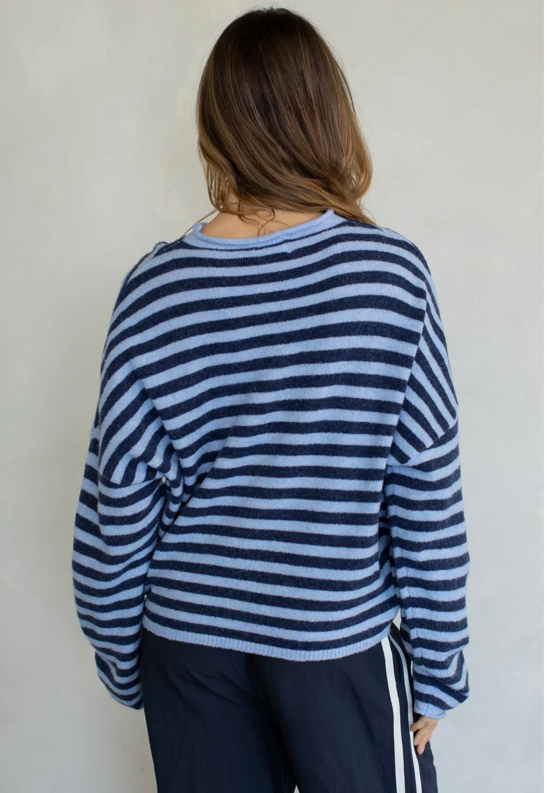 Piper Cardigan (dusty dark blue stripe) - GEORGE-MARY'S