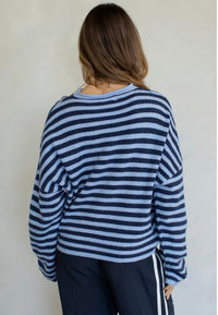 Piper Cardigan (dusty dark blue stripe) - GEORGE-MARY'S