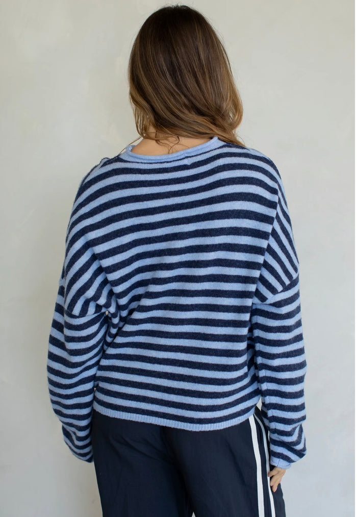 Piper Cardigan (dusty dark blue stripe) - GEORGE-MARY'S