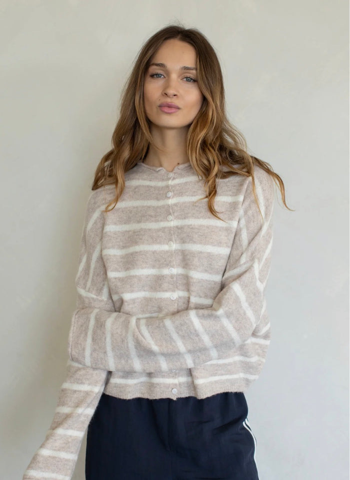 Piper Cardigan (beige stripe) - GEORGE-MARY'S