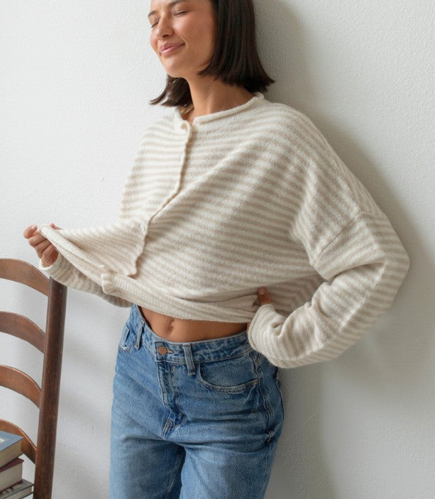 BEST SELLER The Piper Cardigan (cream stripe) - GEORGE-MARY'S