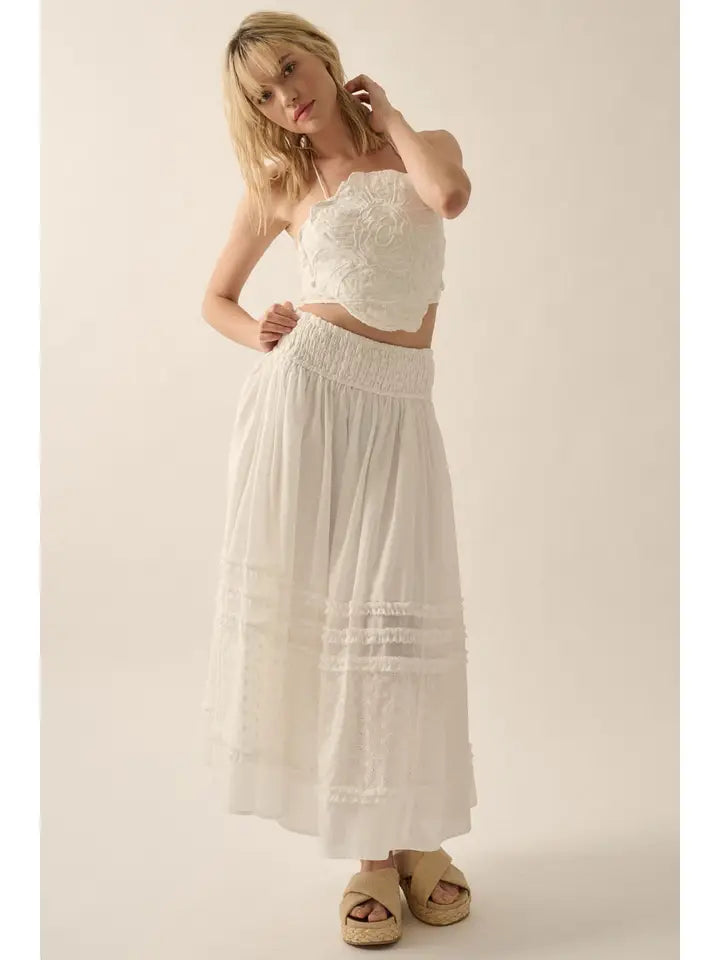 Wanderlust Eyelet Smocked Midi Skirt