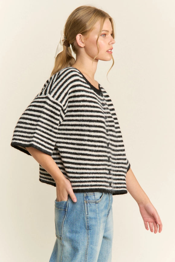 The Penny Cardigan (black/ivory stripe)