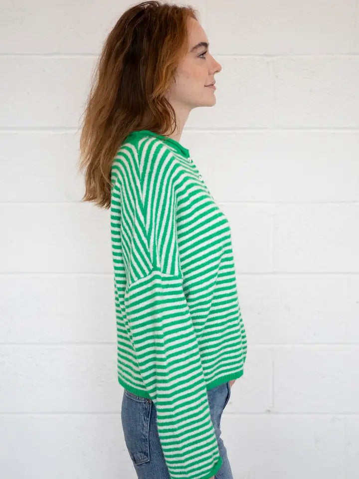 The Piper Cardigan (green mini stripe)