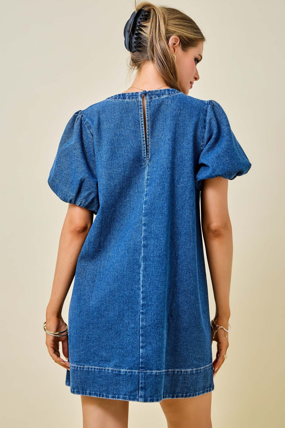 Denim Bubble Sleeve Dress