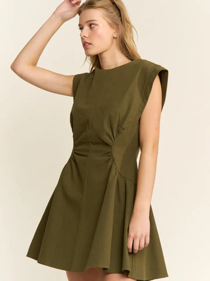 Olivia Ruched Dress (olive) - GEORGE-MARY'S