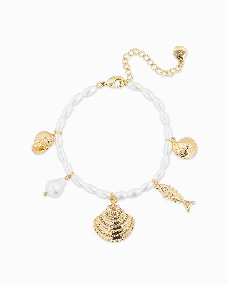 Gold Sea Life Charm Pearl Bead Bracelet