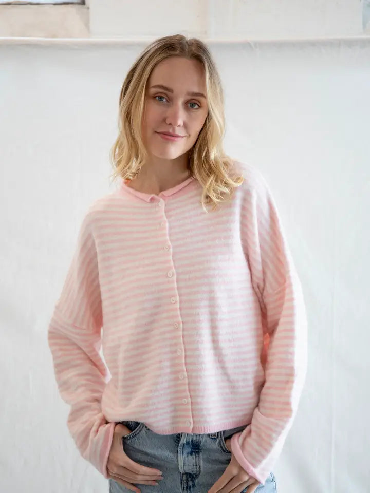 The Piper Cardigan (pink mini stripe) - GEORGE-MARY'S