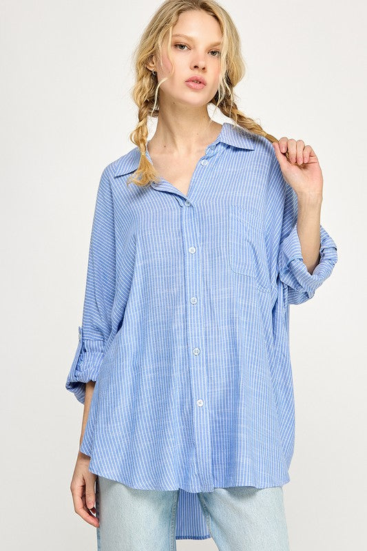 Preston Button Up Shirt (blue and white)