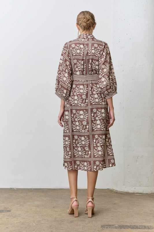 Adeleine Floral Shirt Dress (brown)