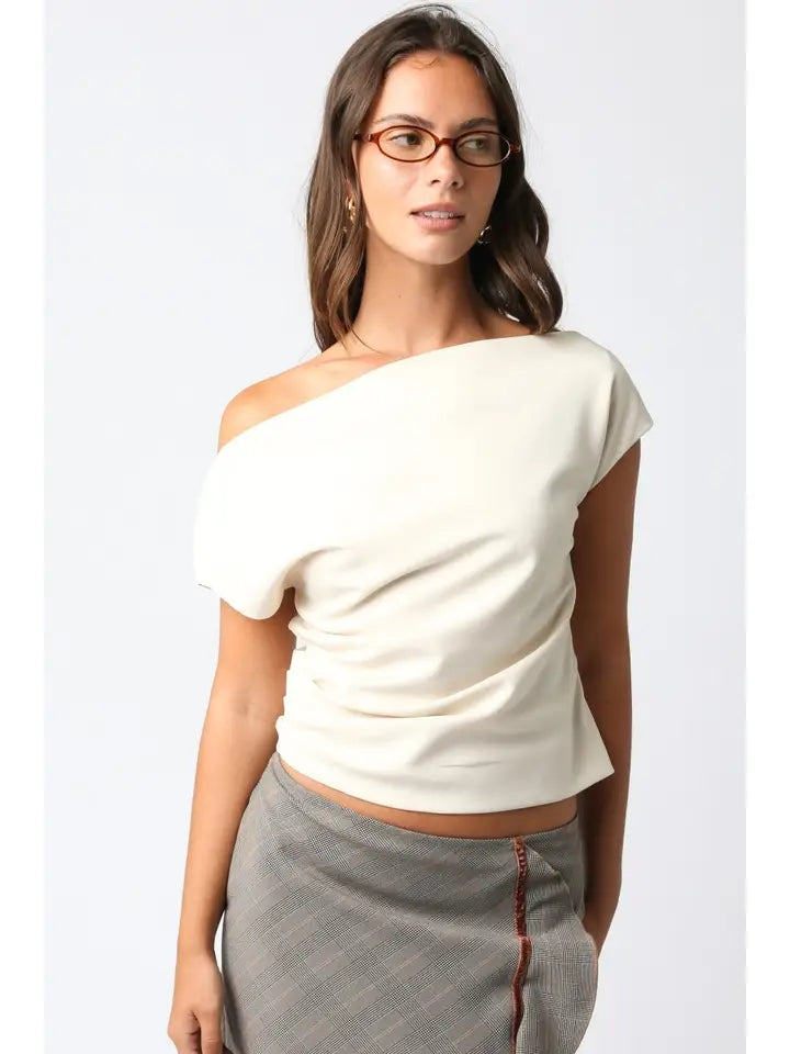 Draped Shoulder Top (ecru)